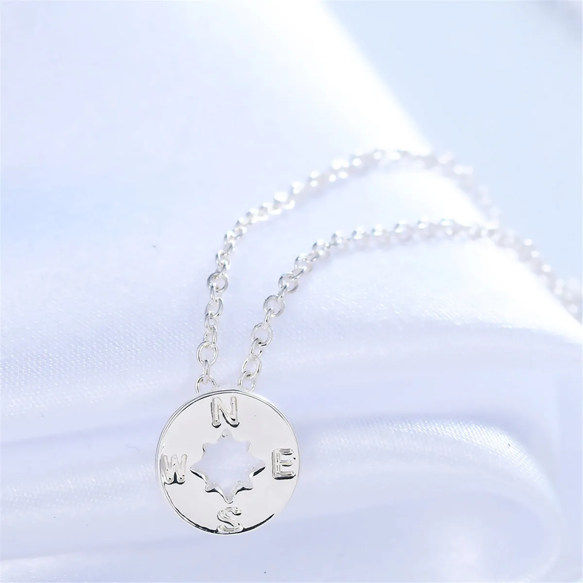 Silver-Plated Open Compass Pendant Necklace