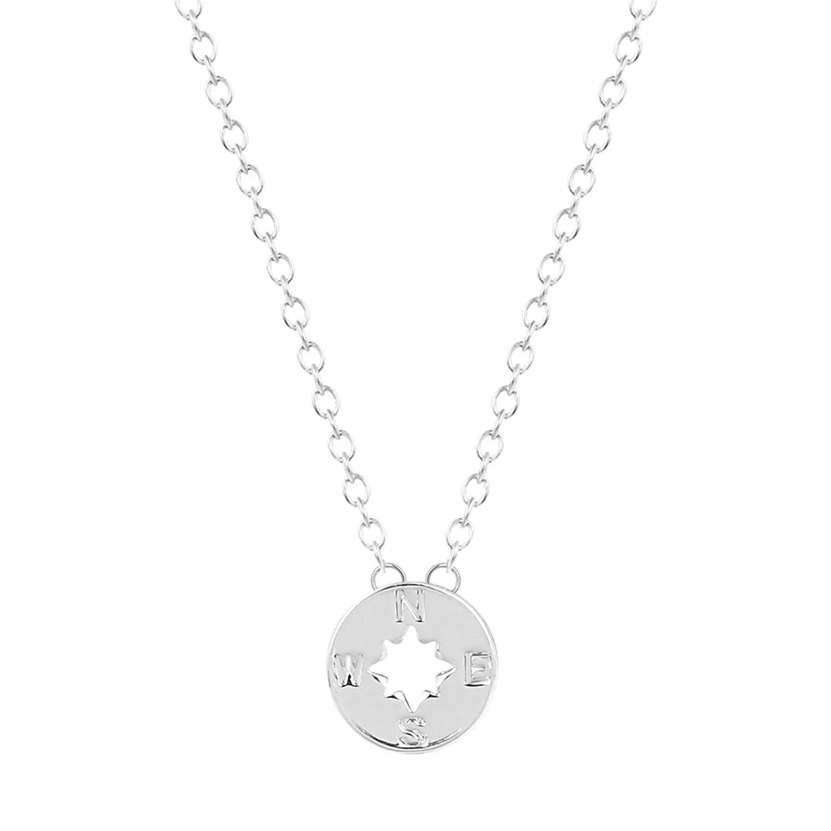 Silver-Plated Open Compass Pendant Necklace
