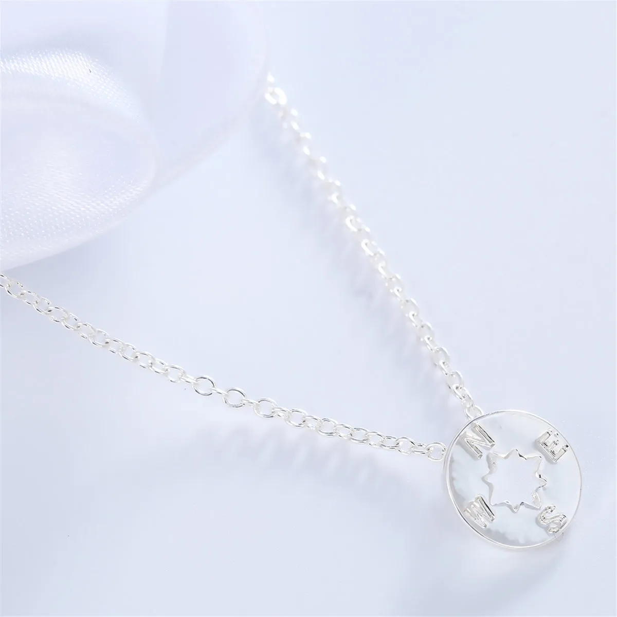 Silver-Plated Open Compass Pendant Necklace