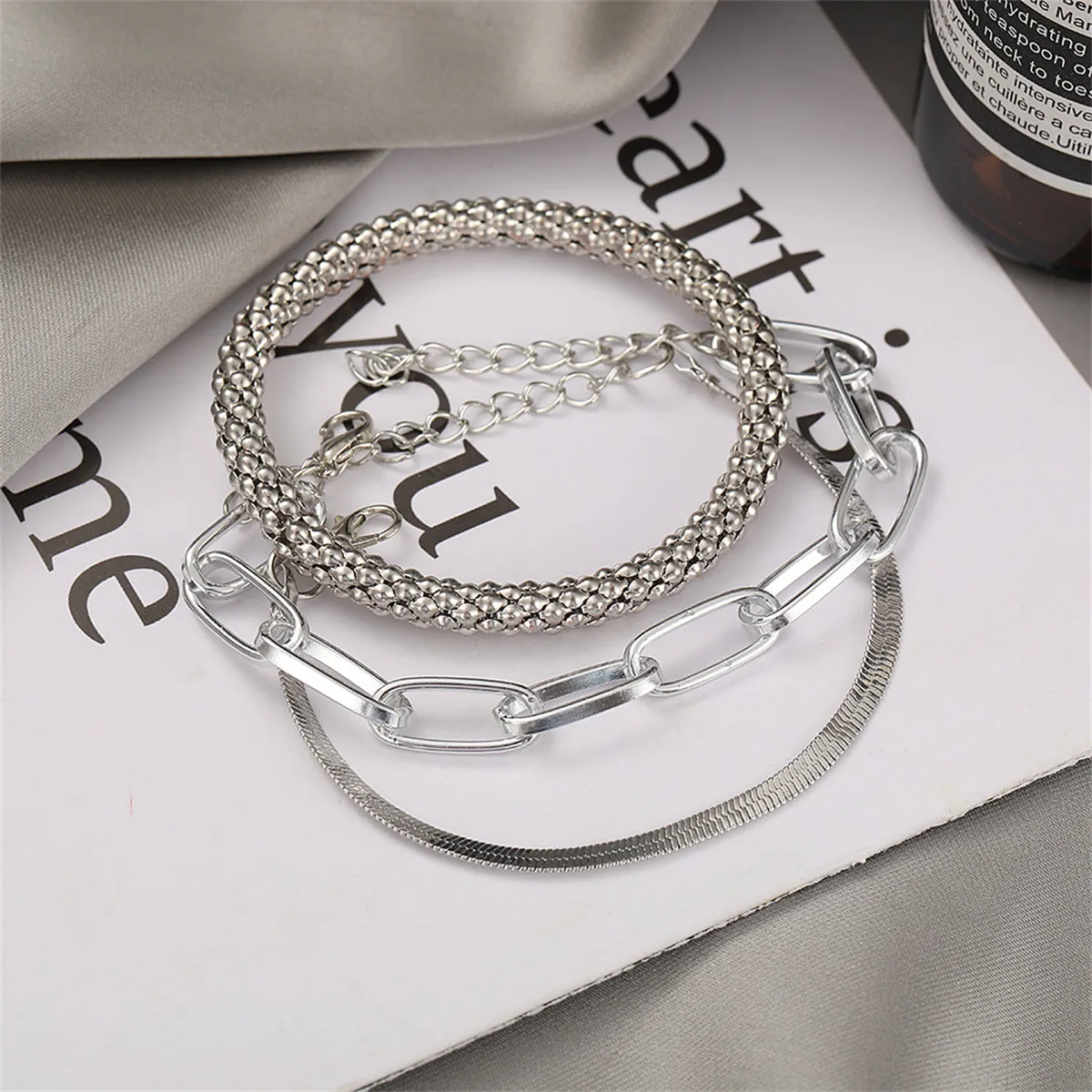 Silver-Plated Snake Chain Bracelet Set