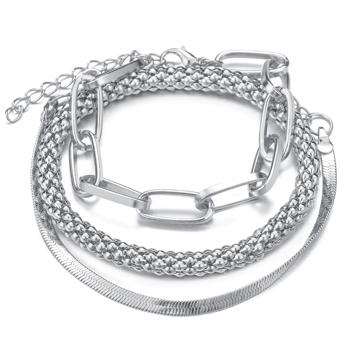 Silver-Plated Snake Chain Bracelet Set