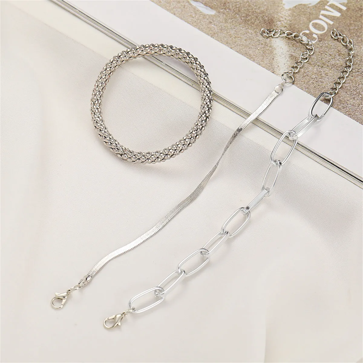 Silver-Plated Snake Chain Bracelet Set