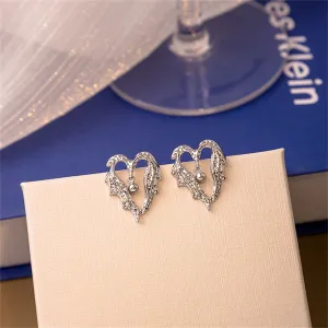 Silver-Plated Textured Bell Heart Stud Earrings