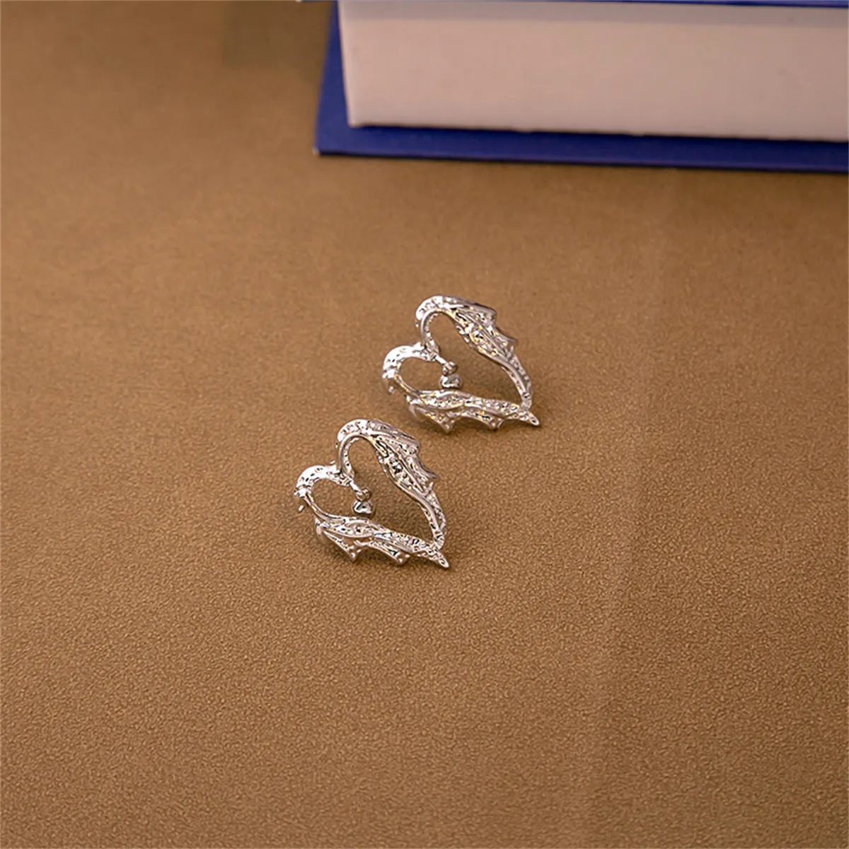 Silver-Plated Textured Bell Heart Stud Earrings