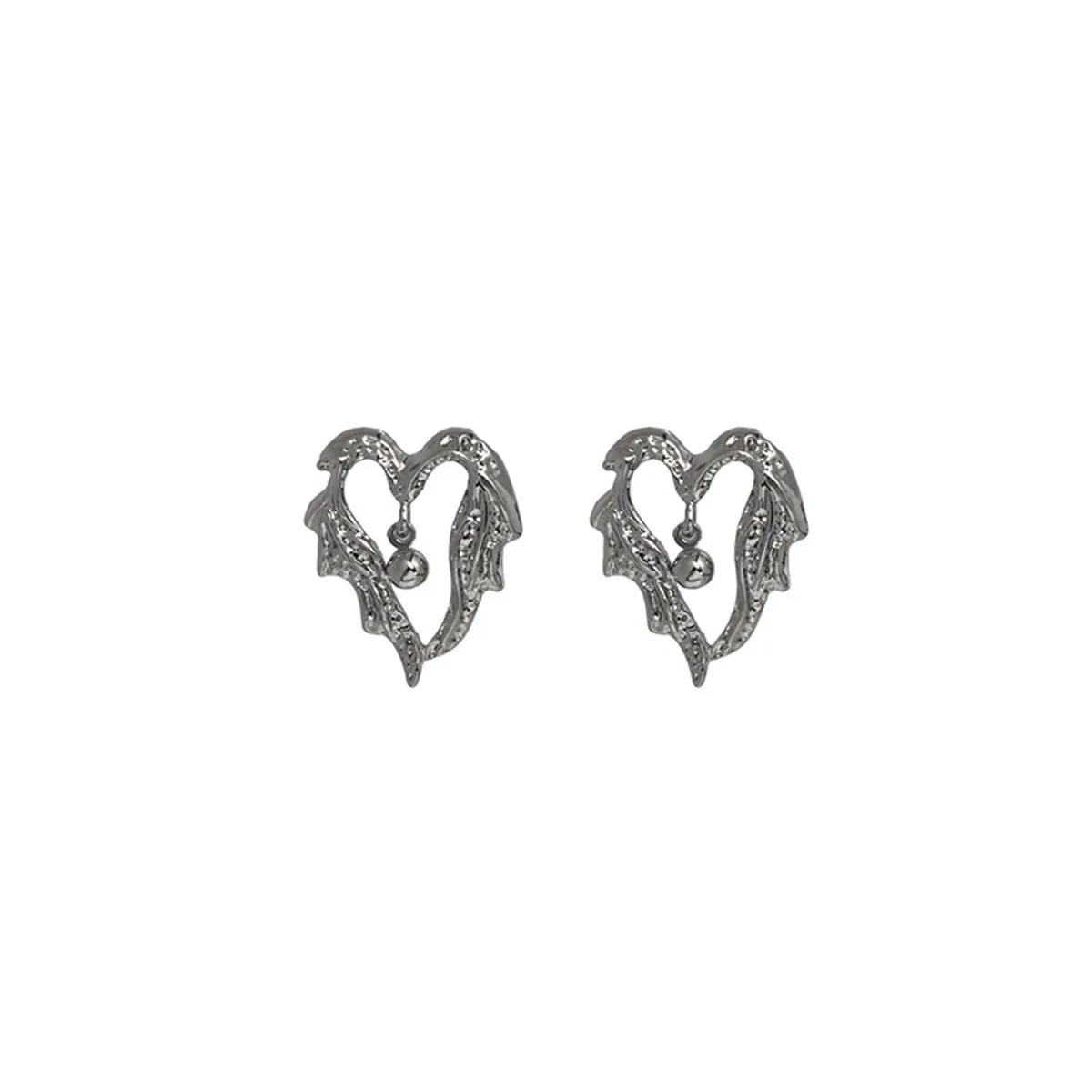 Silver-Plated Textured Bell Heart Stud Earrings