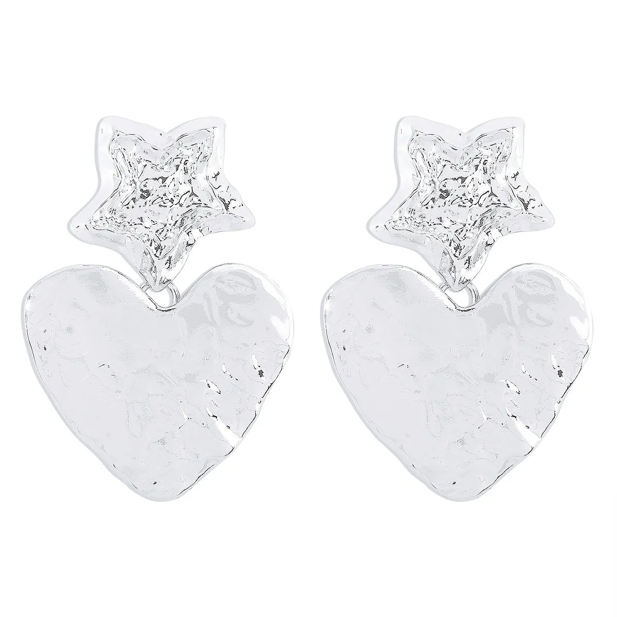 Silver-Plated Textured Star Heart Drop Earrings