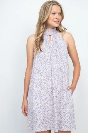 Smocked Halter Keyhole Neckline Leopard Swing