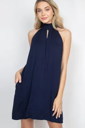 Smocked Halter Neckline Keyhole Jersey Dress