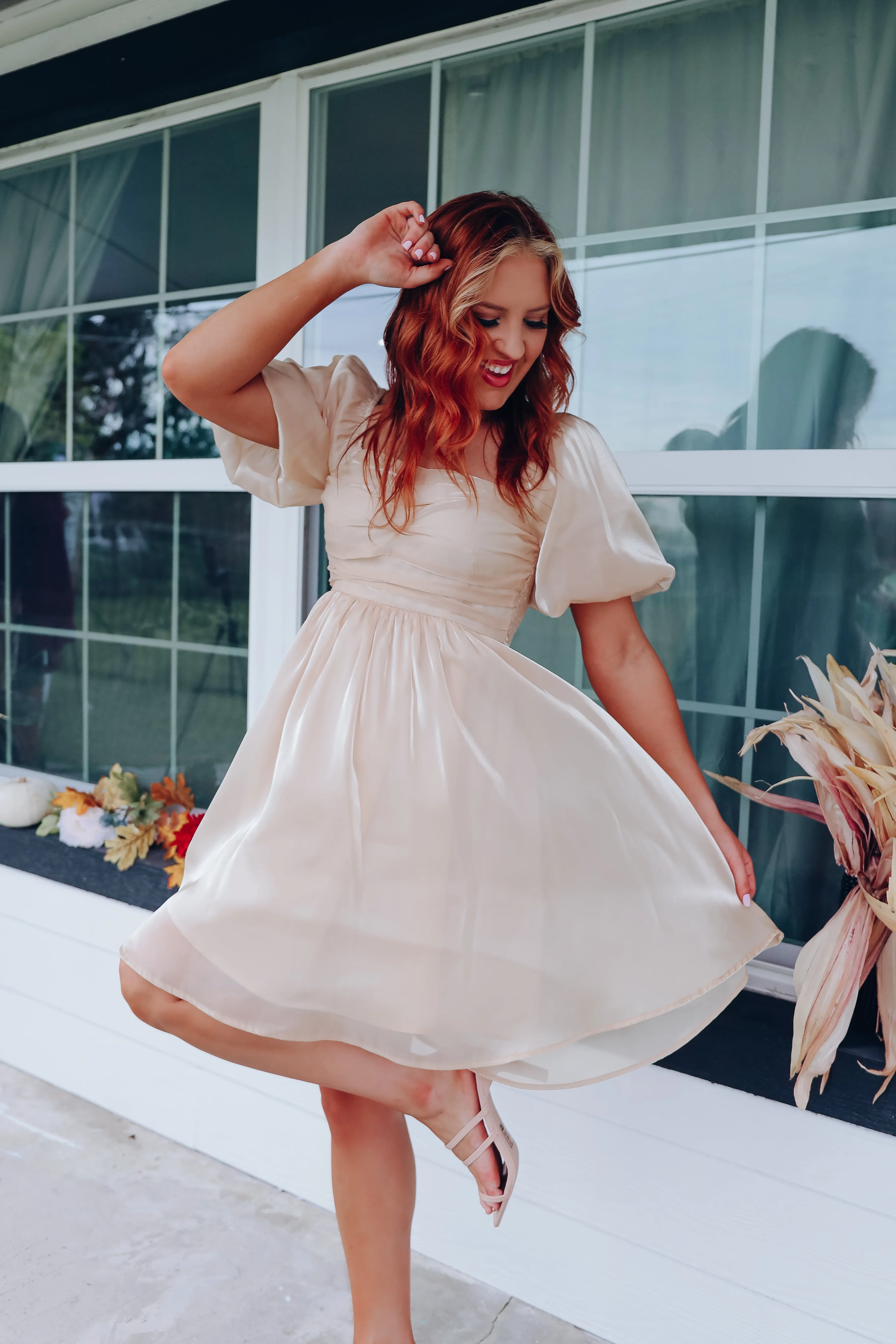So Girly Iridescent Mini Dress - Champagne