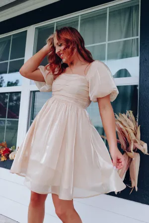 So Girly Iridescent Mini Dress - Champagne