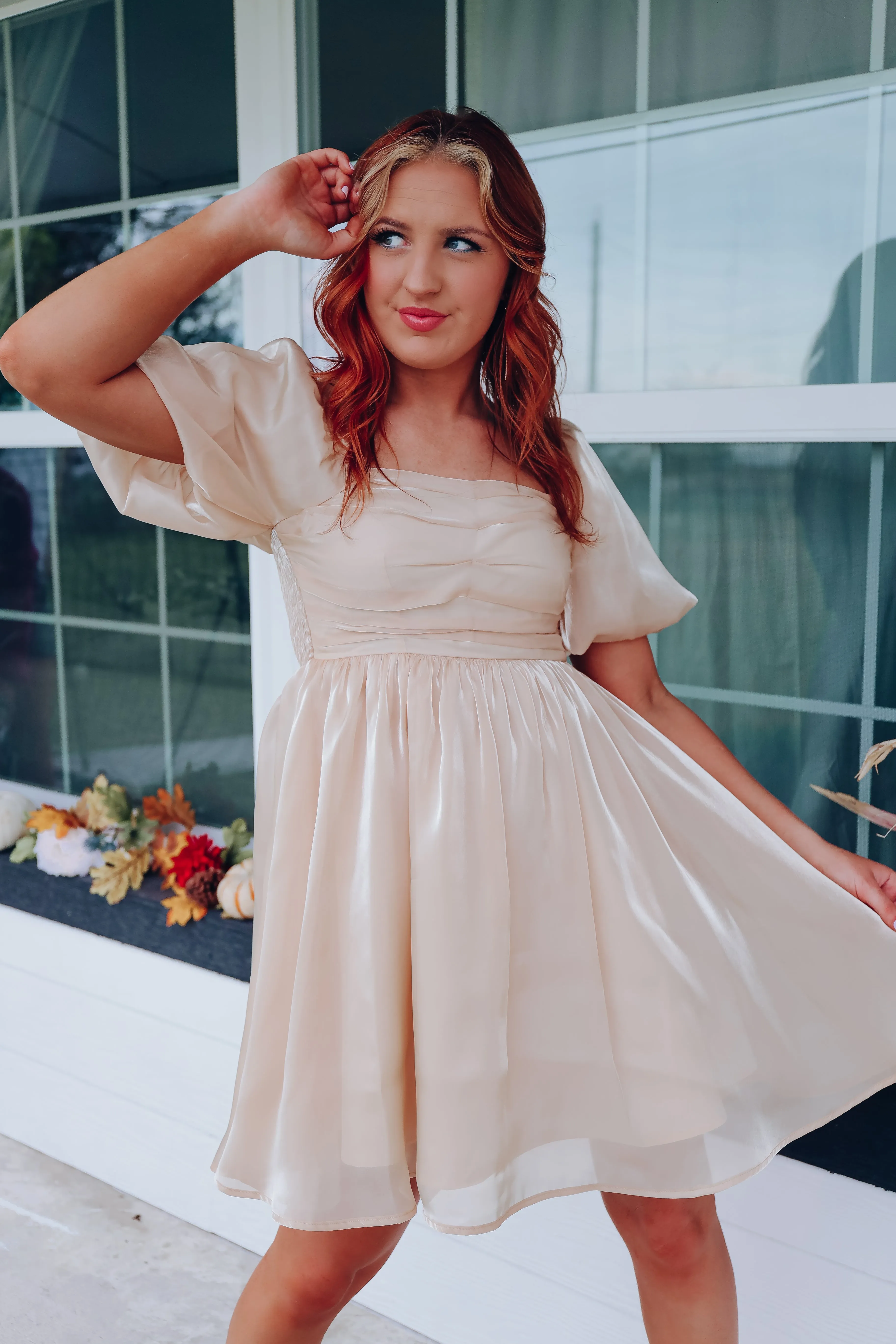 So Girly Iridescent Mini Dress - Champagne
