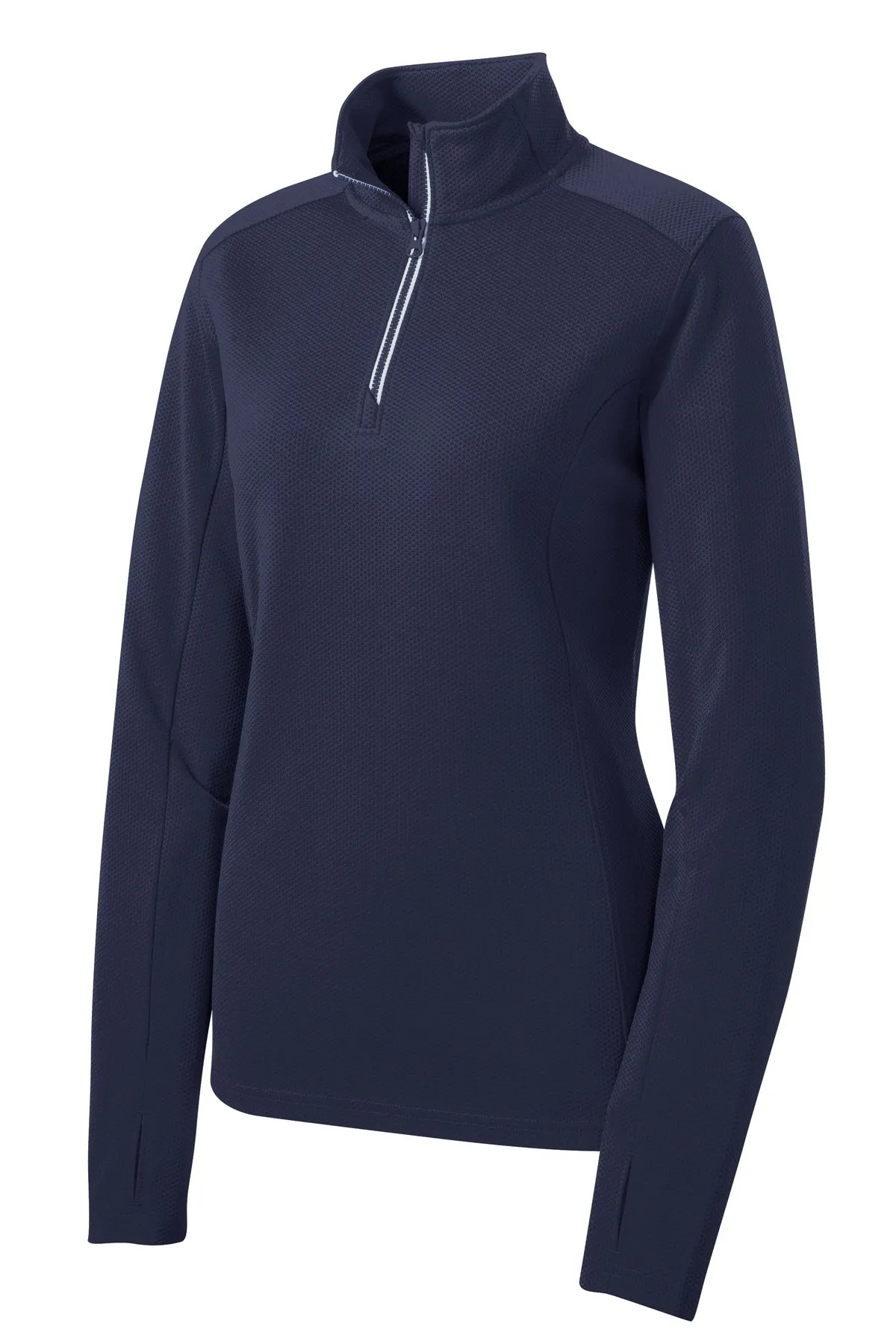 Sport-Tek Women's Sport-Wick Textured 1/4-Zip Pullover.  LST860 True Navy
