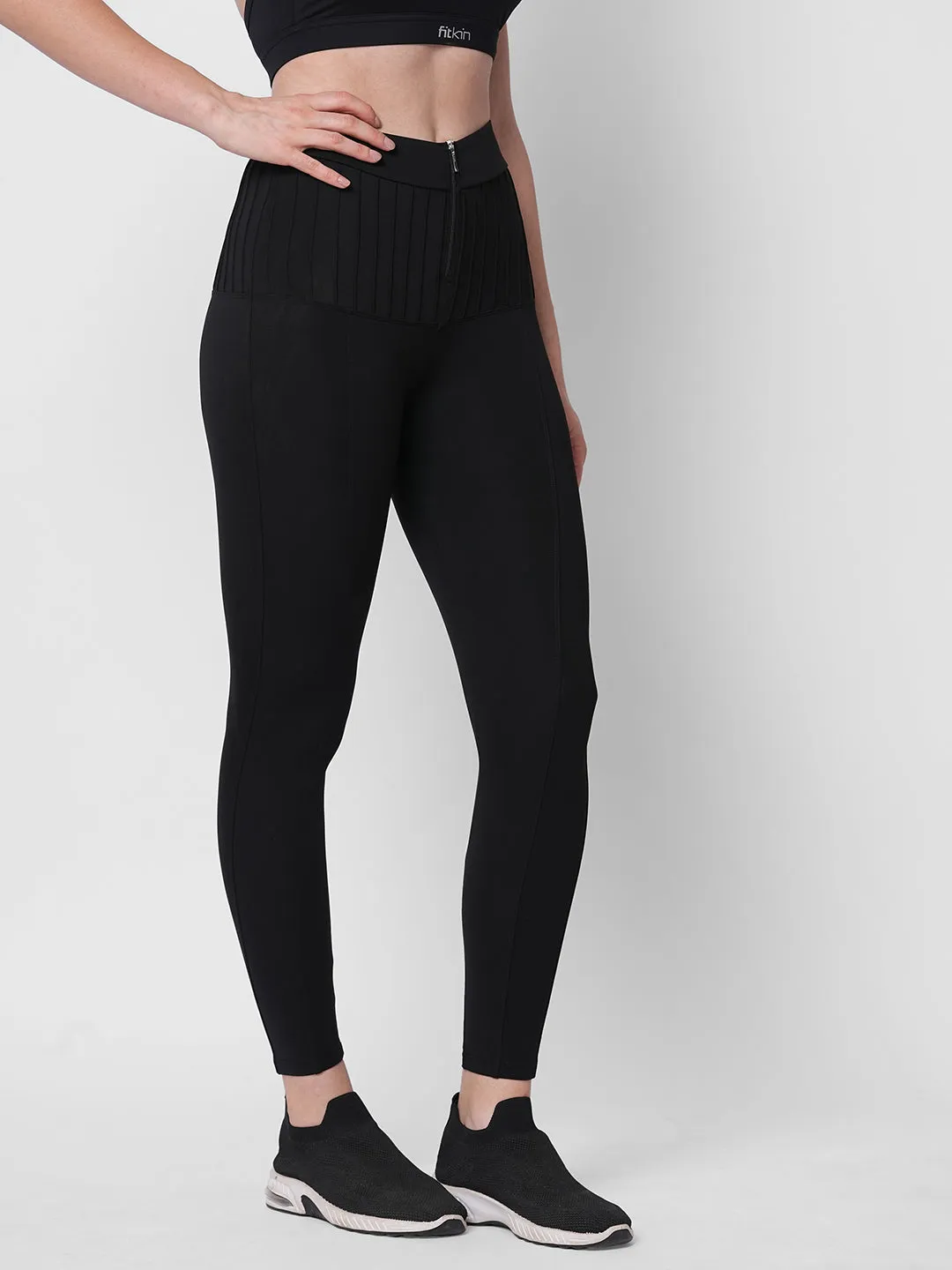 Sporty stylish pintuck teal black tights
