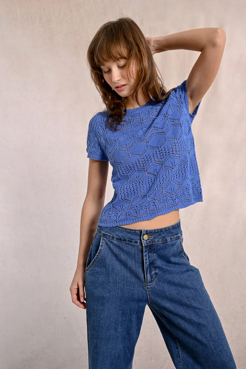 S/S Textured Sweater - Blue
