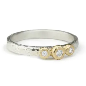 Sterling Silver and Three Diamond Textured Ring
