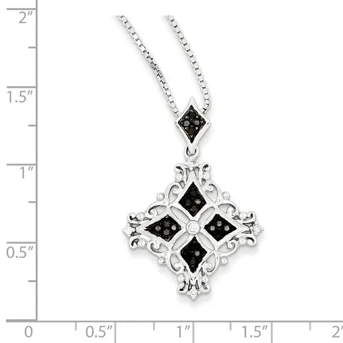 Sterling Silver Black and White Diamond Pendant Necklace