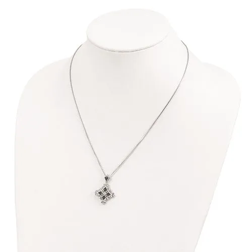 Sterling Silver Black and White Diamond Pendant Necklace