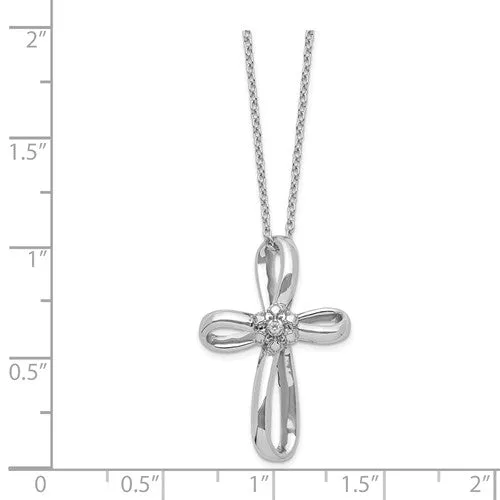 Sterling Silver Cross Diamond 18" Necklace