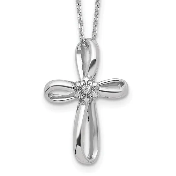 Sterling Silver Cross Diamond 18" Necklace
