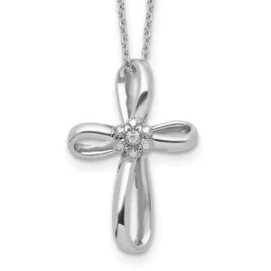 Sterling Silver Cross Diamond 18" Necklace