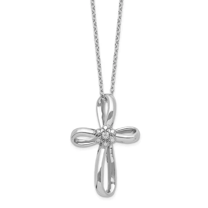Sterling Silver Cross Diamond 18" Necklace