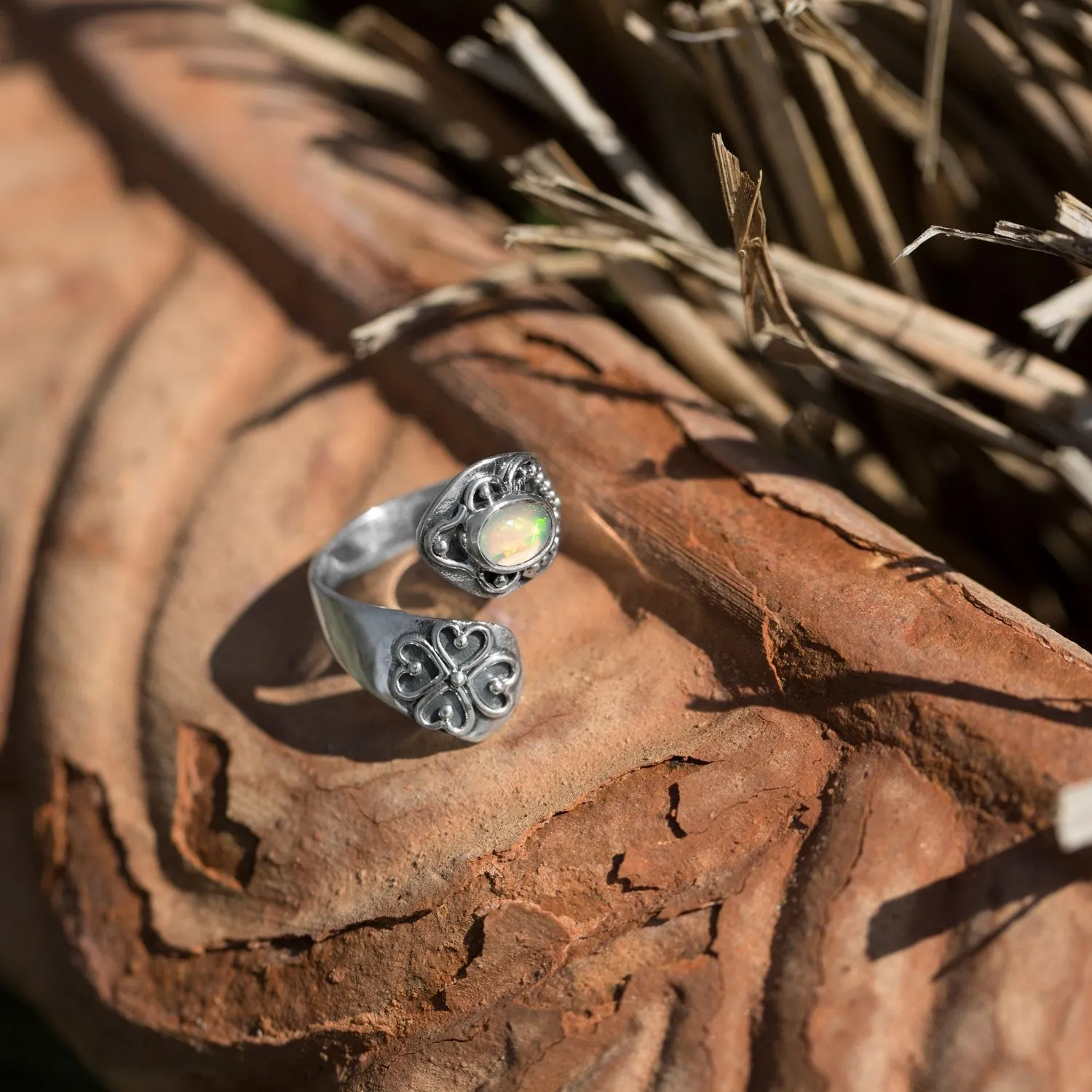 Sterling Silver Genuine Ethiopian Opal Wrap Ring