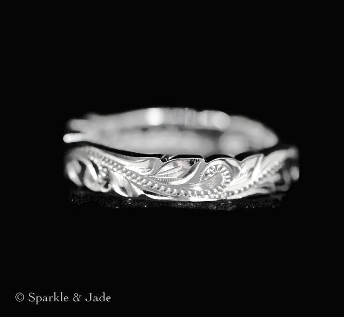 Sterling Silver Hawaiian Floral Scroll 4mm Alamea Hawaii Ring