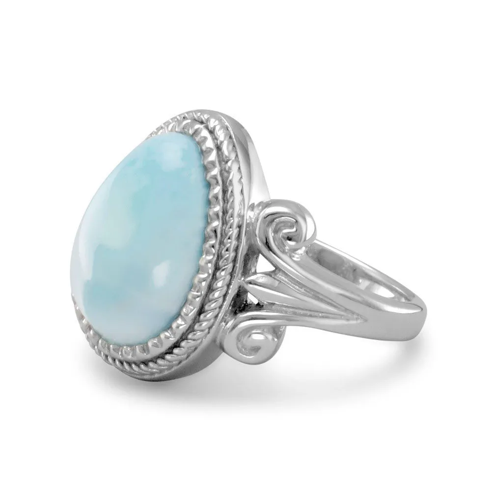 Sterling Silver Ornate Larimar Pear Ring