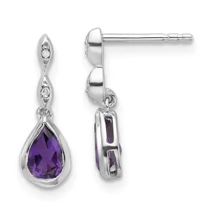 Sterling Silver White Ice Diamond and Amethyst Teardrop Earrings