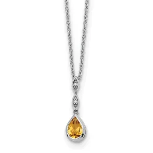 Sterling Silver White Ice Diamond and Citrine Teardrop Necklace