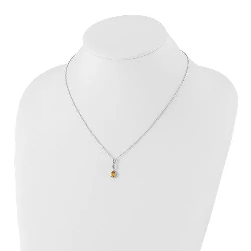 Sterling Silver White Ice Diamond and Citrine Teardrop Necklace
