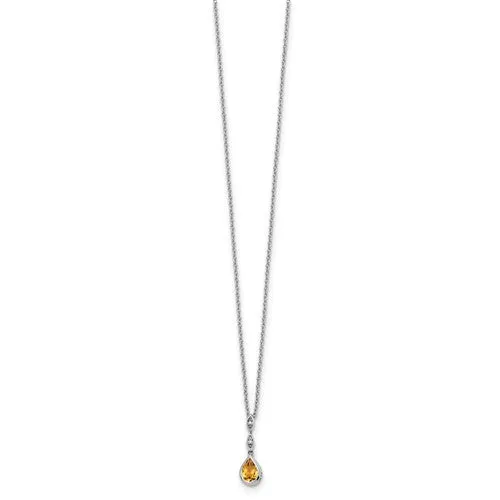 Sterling Silver White Ice Diamond and Citrine Teardrop Necklace