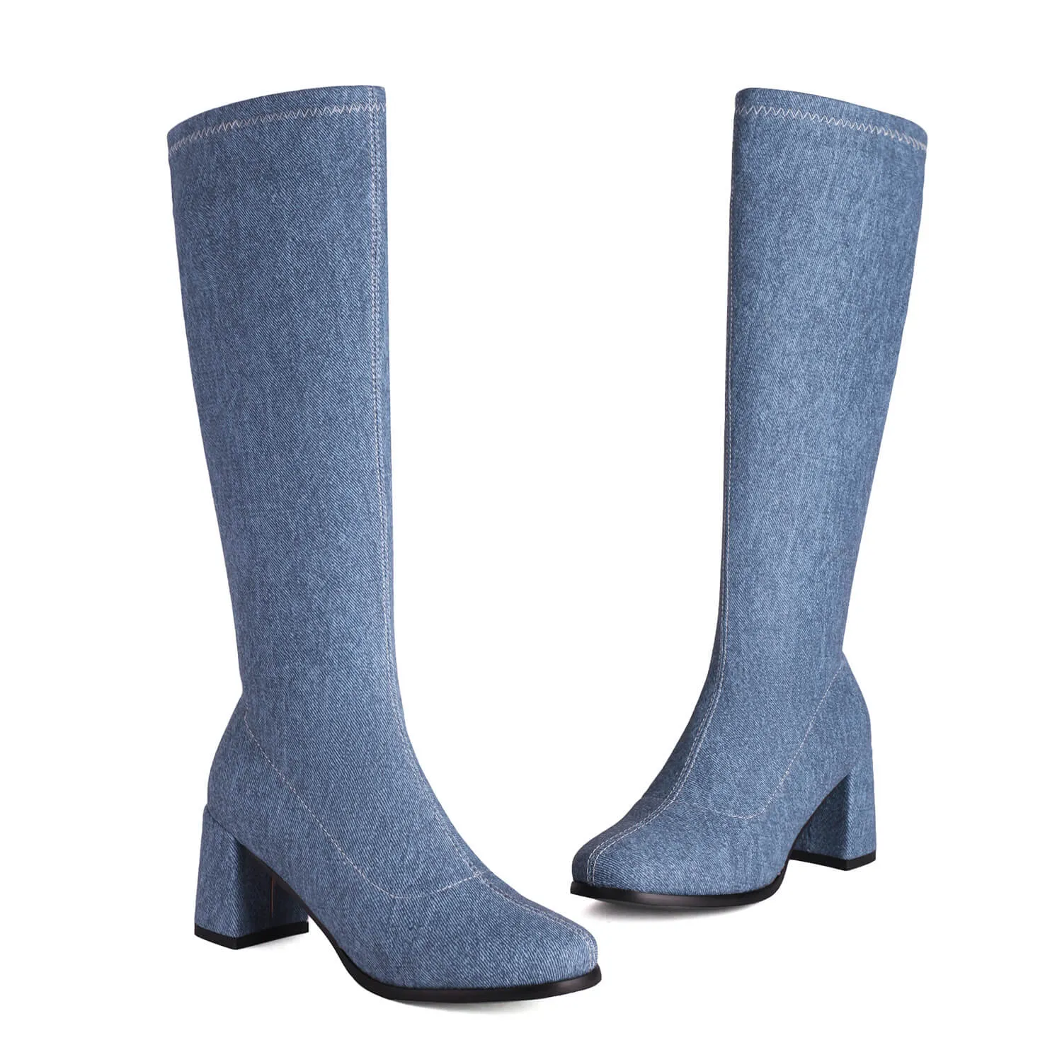 Stretch Denim High-Heeled Dance Boots
