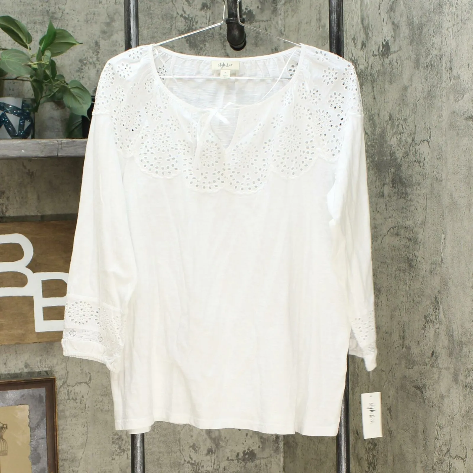 Style & Co. Women's Cotton Eyelet Peasant Top