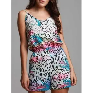 Stylish Cami Leopard Print Women's Playsuit - Plum M