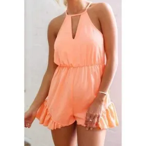 Stylish Spaghetti Straps Orange Ruffles Women's Romper - Orange Xl