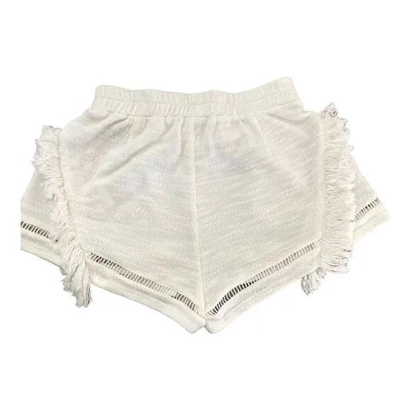 SUBOO Women's Shorts Castaway Fringing And Lattice Detailing White Size 2