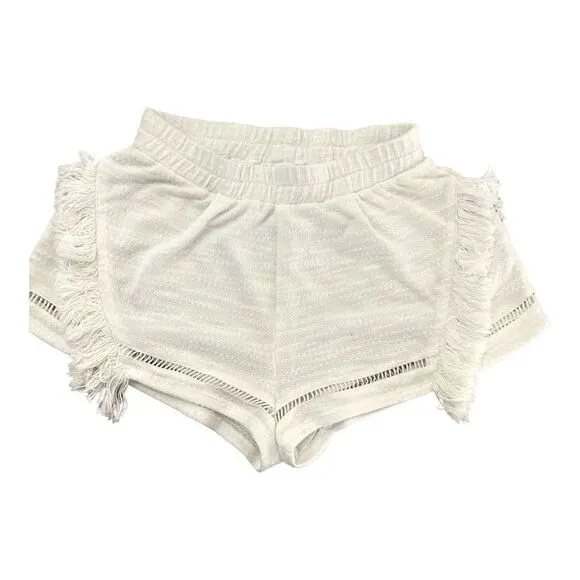 SUBOO Women's Shorts Castaway Fringing And Lattice Detailing White Size 2
