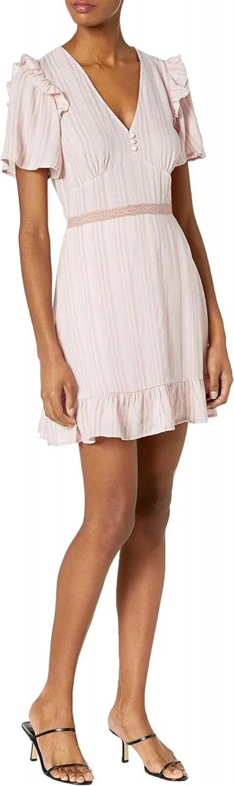 Sugar Lips Womens Aphrodites Striped Flutter Sleeve Mini Casual Dress Pink M