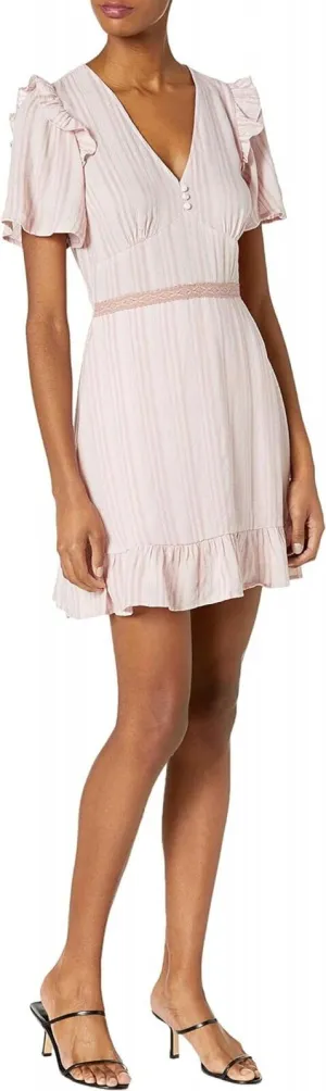 Sugar Lips Womens Aphrodites Striped Flutter Sleeve Mini Casual Dress Pink M