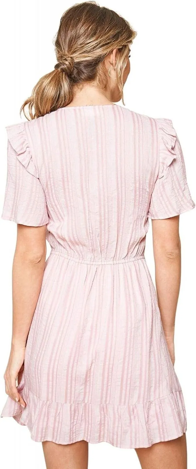 Sugar Lips Womens Aphrodites Striped Flutter Sleeve Mini Casual Dress Pink M