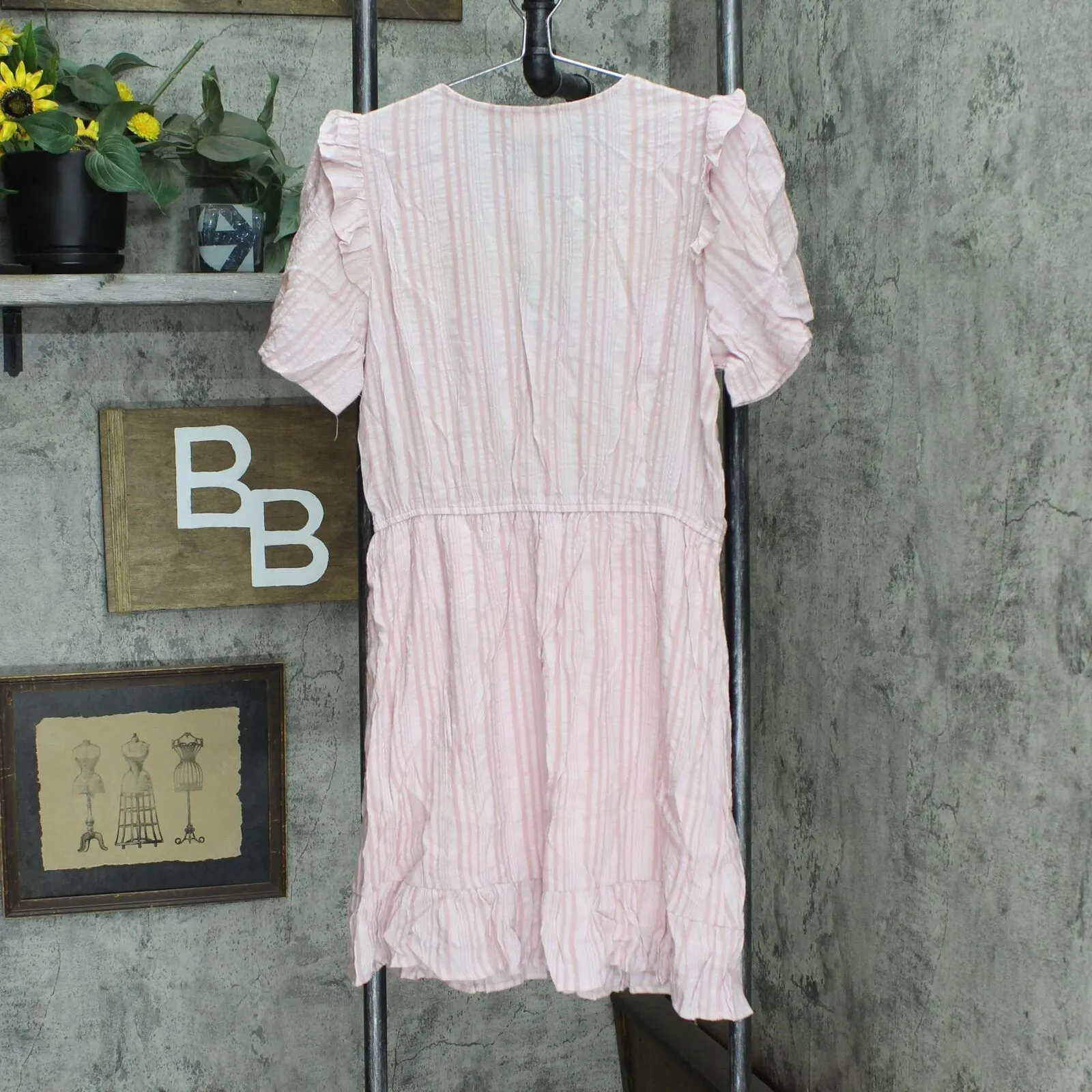 Sugar Lips Womens Aphrodites Striped Flutter Sleeve Mini Casual Dress Pink M