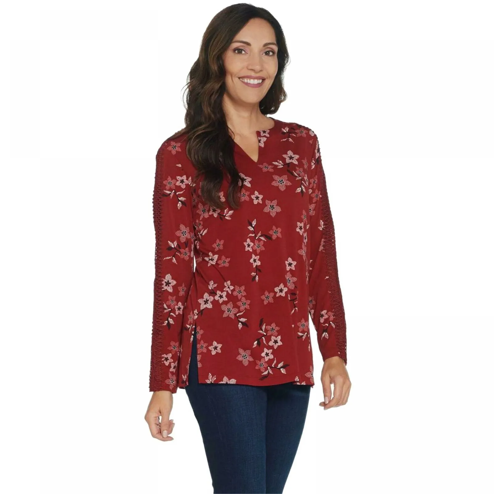 Susan Graver Women's Printed Textured Liquid Knit Tunic Top