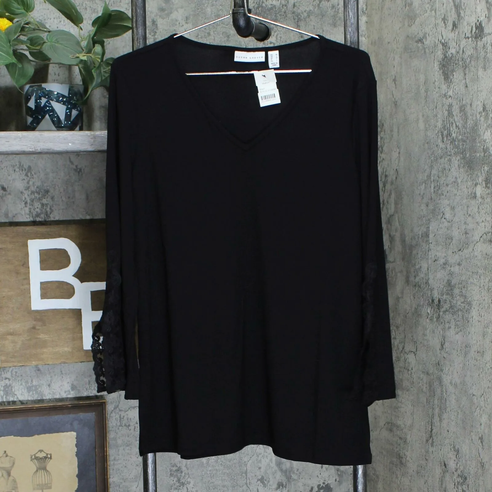 Susan Graver Women's Textured Liquid Knit Tunic Top With Lace Trim