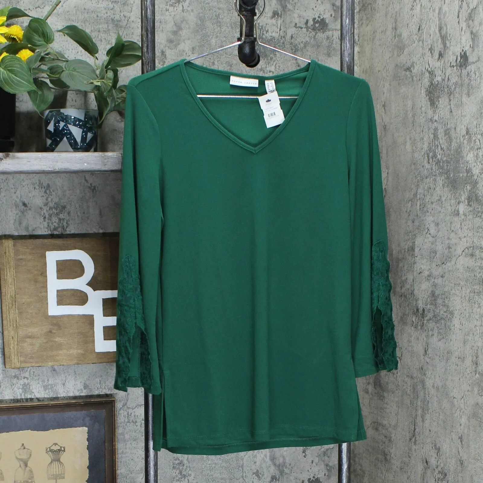 Susan Graver Women's Textured Liquid Knit Tunic Top With Lace Trim