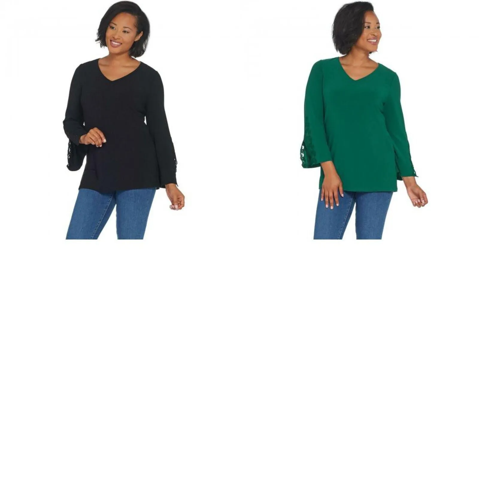 Susan Graver Women's Textured Liquid Knit Tunic Top With Lace Trim