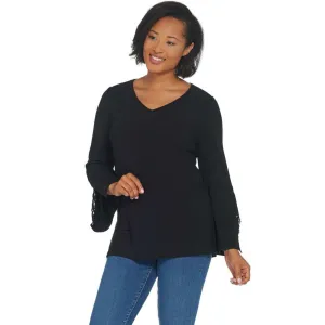 Susan Graver Women's Textured Liquid Knit Tunic Top With Lace Trim