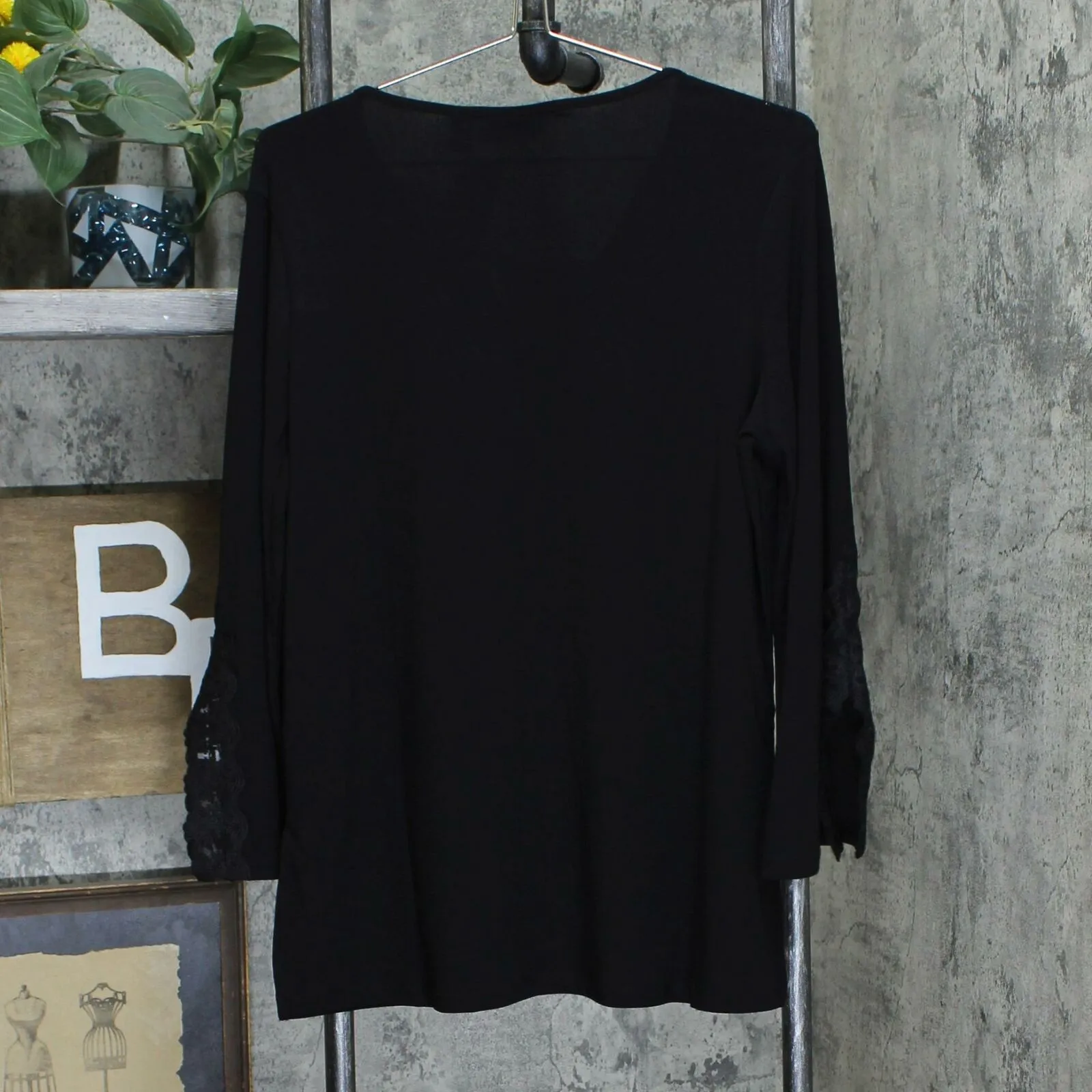 Susan Graver Women's Textured Liquid Knit Tunic Top With Lace Trim