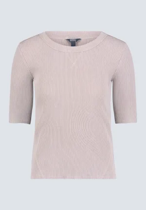Tabbey Women's Ribbed Half-Sleeve Top, Taupe - KT0172H
