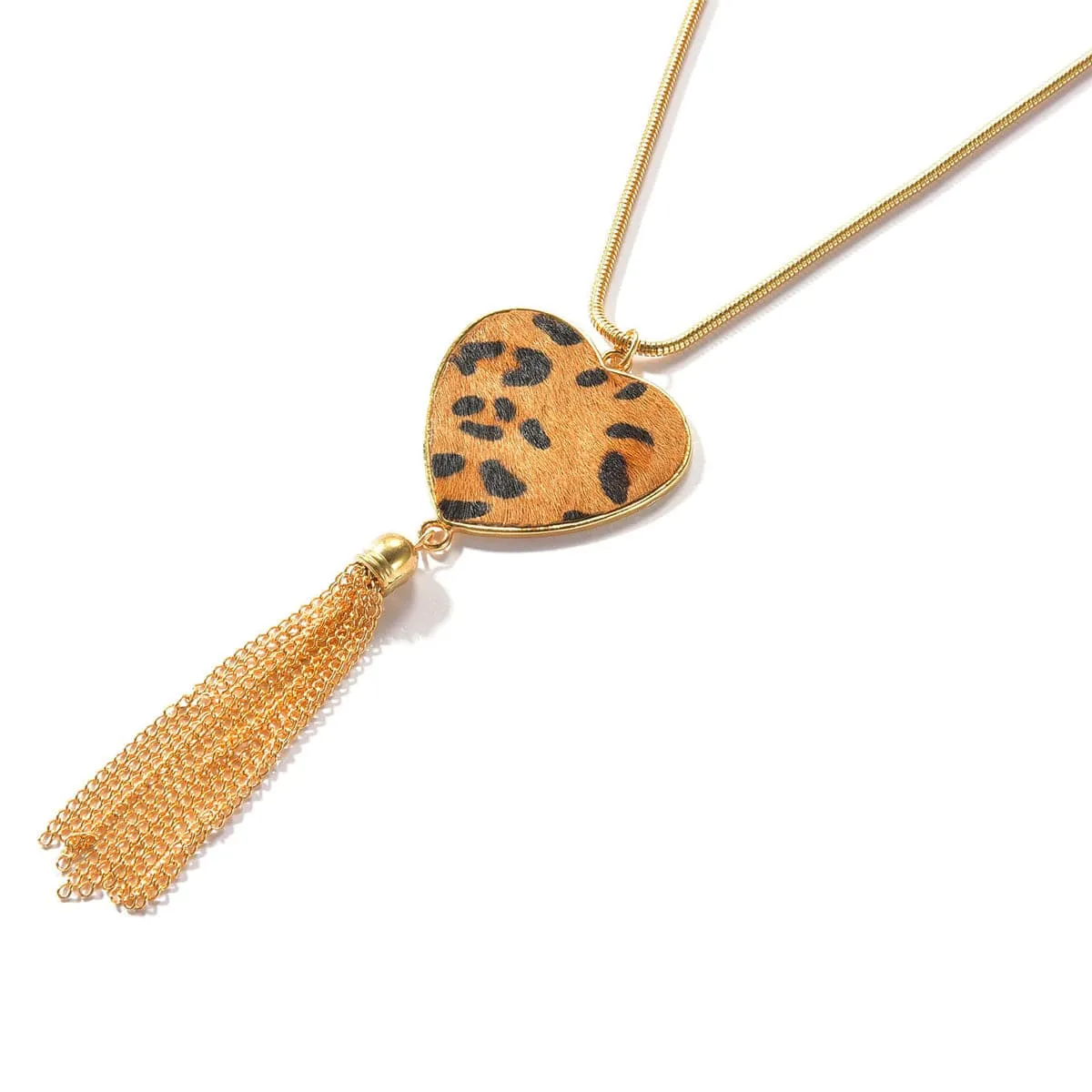 Tan Polyurethane & 18K Gold-Plated Leopard Heart Tassel Pendant Necklace